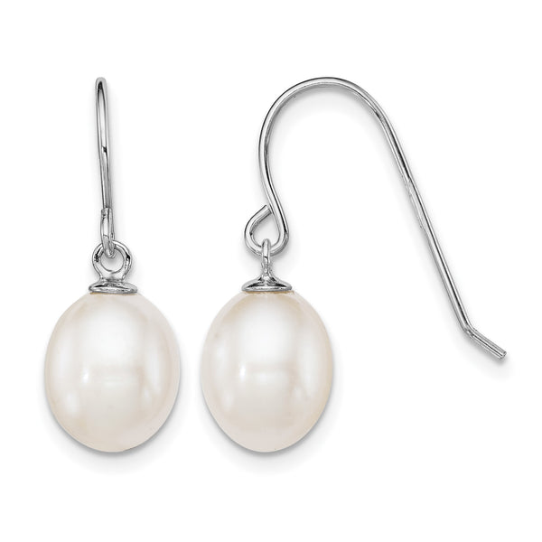 Sterling Silver Rhodium-plated Polished White 8-9mm Freshwater Cultured Pearl Dangle Earrings - Birthstone Company