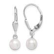 Sterling Silver Rhodium-plated 6-7mm White Round Freshwater Cultured Pearl Leverback Dangle Earrings
