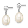 Sterling Silver Rhodium-plated 7-8mm White FW Cultured Pearl Earrings - Birthstone Company