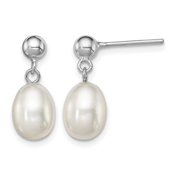 Sterling Silver Rhodium-plated 7-8mm White FW Cultured Pearl Earrings - Birthstone Company