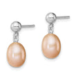 Sterling Silver Rhodium-plated Polished Pink 7-8mm Freshwater Cultured Pearl Post Dangle Earrings - Birthstone Company