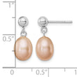 Sterling Silver Rhodium-plated Polished Pink 7-8mm Freshwater Cultured Pearl Post Dangle Earrings - Birthstone Company