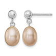 Sterling Silver Rhodium-plated Polished Pink 7-8mm Freshwater Cultured Pearl Post Dangle Earrings - Birthstone Company