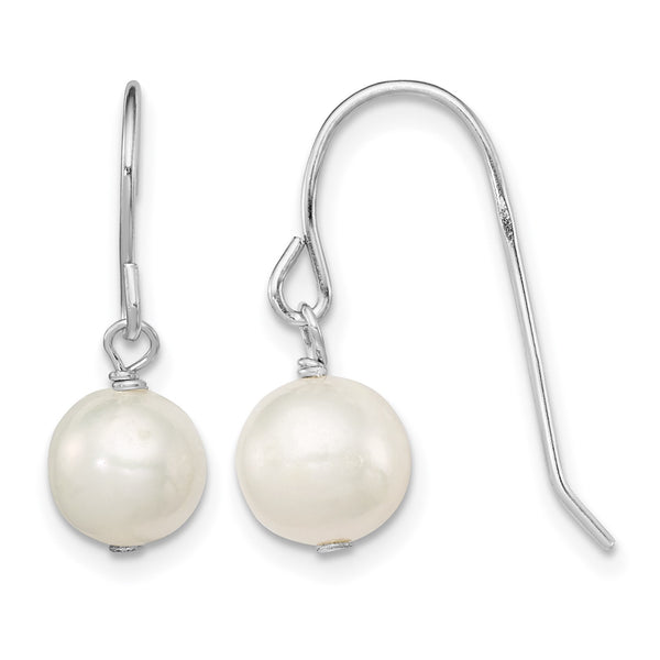 Sterling Silver Rhodium-plated Polished White 7-8mm Freshwater Cultured Pearl Dangle Earrings - Birthstone Company