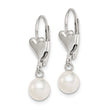 Sterling Silver Rhodium-plated Polished White 6-7mm Freshwater Cultured Pearl Heart Leverback Dangle Earrings