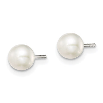 Sterling Silver Rh-plated 5-6mm White FW Cultured Button Pearl Stud Earring - Birthstone Company
