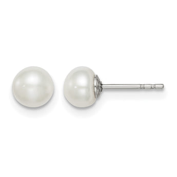 Sterling Silver Rh-plated 5-6mm White FW Cultured Button Pearl Stud Earring - Birthstone Company