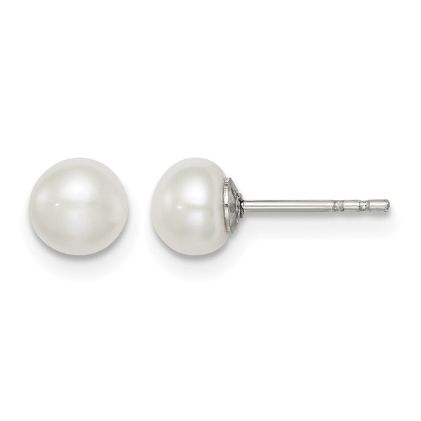 Sterling Silver Rh-plated 5-6mm White FW Cultured Button Pearl Stud Earring - Birthstone Company