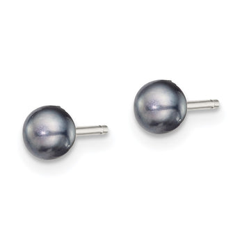 Sterling Silver Rh-plated 4-5mm Black FW Cultured Button Pearl Stud Earring - Birthstone Company