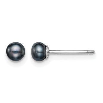Sterling Silver Rh-plated 4-5mm Black FW Cultured Button Pearl Stud Earring - Birthstone Company