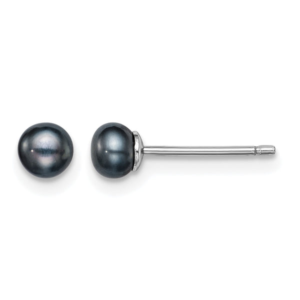 Sterling Silver Rh-plated 4-5mm Black FW Cultured Button Pearl Stud Earring - Birthstone Company