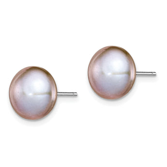 Sterling Silver Rh-plated 10-11mm Grey FWC Button Pearl Earrings - Birthstone Company