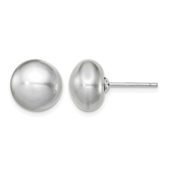Sterling Silver Rh-plated 10-11mm Grey FWC Button Pearl Earrings - Birthstone Company