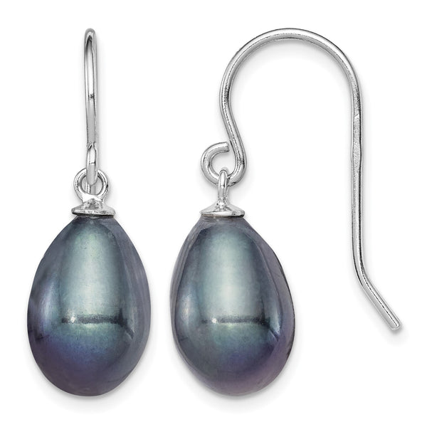 Sterling Silver Rhodium-plated Polished 8-9mm Black Freshwater Cultured Pearl Dangle Earrings - Birthstone Company