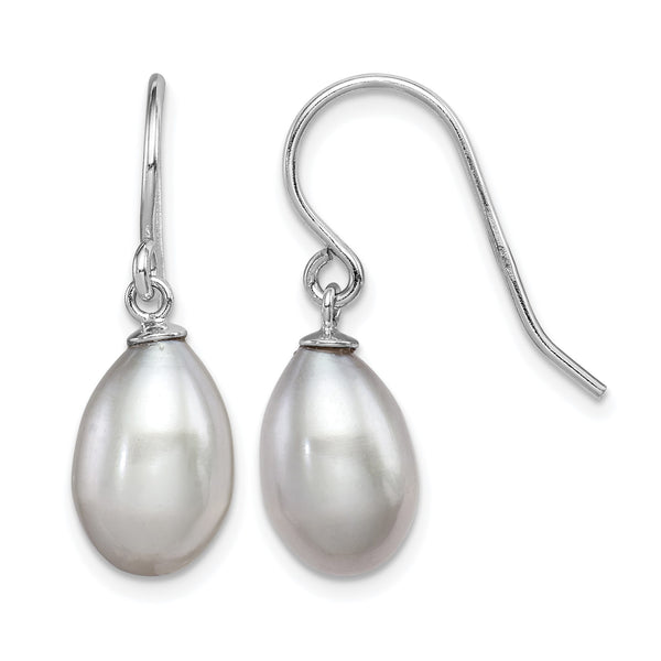 Sterling Silver Rhodium-plated Polished 8-9mm Grey Freshwater Cultured Pearl Dangle Earrings - Birthstone Company