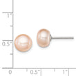 Sterling Silver Rh-plated 8-9mm Pink FW Cultured Button Pearl Stud Earrings