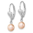 Sterling Silver Rhodium-plated Polished Pink 6-7mm Freshwater Cultured Pearl Heart Leverback Dangle Earrings - Birthstone Company