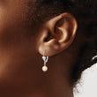 Sterling Silver Rhodium-plated Polished Pink 6-7mm Freshwater Cultured Pearl Heart Leverback Dangle Earrings - Birthstone Company