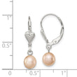 Sterling Silver Rhodium-plated Polished Pink 6-7mm Freshwater Cultured Pearl Heart Leverback Dangle Earrings - Birthstone Company