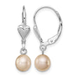Sterling Silver Rhodium-plated Polished Pink 6-7mm Freshwater Cultured Pearl Heart Leverback Dangle Earrings - Birthstone Company