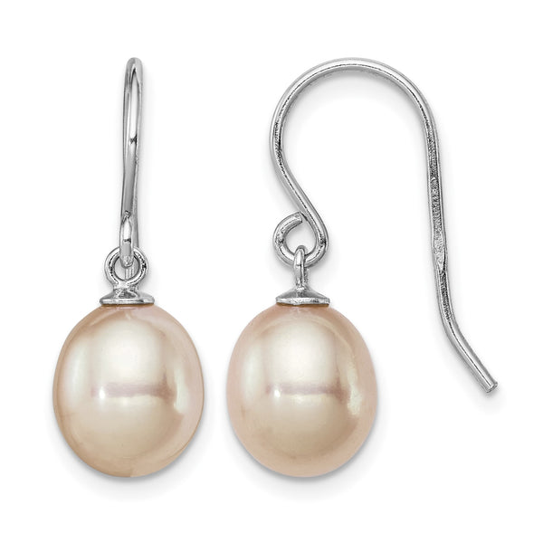 Sterling Silver Rhodium-plated Polished Pink 8-9mm Freshwater Cultured Pearl Dangle Earrings - Birthstone Company