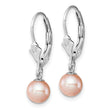 Sterling Silver Rhodium-plated Polished Pink 6-7mm Freshwater Cultured Pearl Leverback Dangle Earrings - Birthstone Company