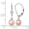 Sterling Silver Rhodium-plated Polished Pink 6-7mm Freshwater Cultured Pearl Leverback Dangle Earrings - Birthstone Company