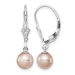 Sterling Silver Rhodium-plated Polished Pink 6-7mm Freshwater Cultured Pearl Leverback Dangle Earrings - Birthstone Company