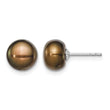 Sterling Silver Rh-plated 8-9mm Brown FW Cultured Button Pearl Stud Earring - Birthstone Company