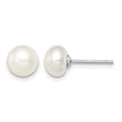 Sterling Silver Rh-plated 7-8mm White FW Cultured Button Pearl Stud Earring - Birthstone Company