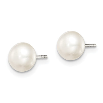Sterling Silver Rh-plated 6-7mm White FW Cultured Button Pearl Stud Earring - Birthstone Company