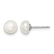 Sterling Silver Rh-plated 6-7mm White FW Cultured Button Pearl Stud Earring - Birthstone Company