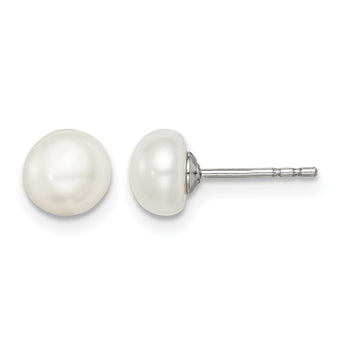 Sterling Silver Rh-plated 6-7mm White FW Cultured Button Pearl Stud Earring - Birthstone Company