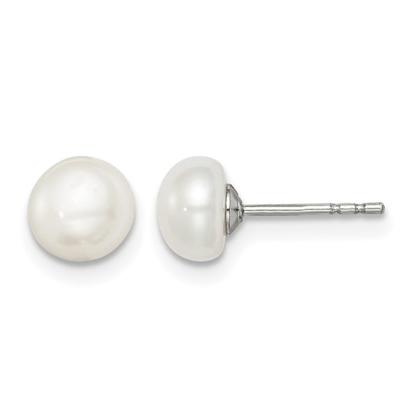 Sterling Silver Rh-plated 6-7mm White FW Cultured Button Pearl Stud Earring - Birthstone Company