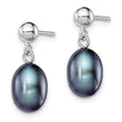Sterling Silver Rhodium-plated Polished 7-8mm Black Freshwater Cultured Pearl Post Dangle Earrings - Birthstone Company