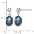 Sterling Silver Rhodium-plated Polished 7-8mm Black Freshwater Cultured Pearl Post Dangle Earrings - Birthstone Company