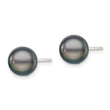 Sterling Silver Rh-plated 8-9mm Black FW Cultured Button Pearl Stud Earring - Birthstone Company