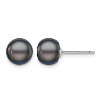 Sterling Silver Rh-plated 8-9mm Black FW Cultured Button Pearl Stud Earring - Birthstone Company