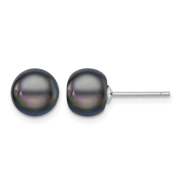 Sterling Silver Rh-plated 8-9mm Black FW Cultured Button Pearl Stud Earring - Birthstone Company