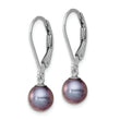 Sterling Silver Rhodium-plated Polished 6-7mm Black Freshwater Cultured Pearl Leverback Dangle Earrings