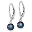 Sterling Silver Rhodium-plated Polished 6-7mm Black Freshwater Cultured Pearl Leverback Dangle Earrings - Birthstone Company