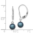 Sterling Silver Rhodium-plated Polished 6-7mm Black Freshwater Cultured Pearl Leverback Dangle Earrings