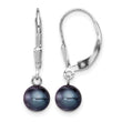 Sterling Silver Rhodium-plated Polished 6-7mm Black Freshwater Cultured Pearl Leverback Dangle Earrings - Birthstone Company