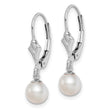 Sterling Silver Rhodium-plated Polished White 6-7mm Freshwater Cultured Pearl Leverback Dangle Earrings - Birthstone Company