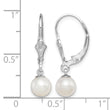 Sterling Silver Rhodium-plated Polished White 6-7mm Freshwater Cultured Pearl Leverback Dangle Earrings - Birthstone Company