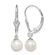 Sterling Silver Rhodium-plated Polished White 6-7mm Freshwater Cultured Pearl Leverback Dangle Earrings - Birthstone Company