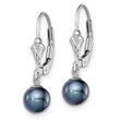 Sterling Silver Rhodium-plated Polished 6-7mm Black Freshwater Cultured Pearl Leverback Dangle Earrings - Birthstone Company