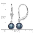 Sterling Silver Rhodium-plated Polished 6-7mm Black Freshwater Cultured Pearl Leverback Dangle Earrings - Birthstone Company