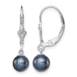 Sterling Silver Rhodium-plated Polished 6-7mm Black Freshwater Cultured Pearl Leverback Dangle Earrings - Birthstone Company
