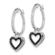 White Night Sterling Silver Rhodium-plated Black and White Diamond with Dangle Heart Hoop Earring - Birthstone Company